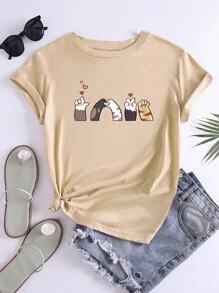 SHEIN Essnce Áo thun nữ Hoạt hình Giải trí - Màu Khaki - Xem 1