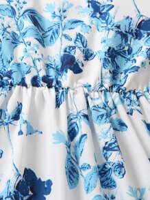 SHEIN Young Girl Floral Print Ruffle Hem Dress With Bag
