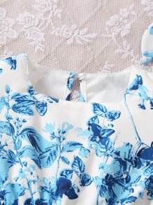 SHEIN Young Girl Floral Print Ruffle Hem Dress With Bag