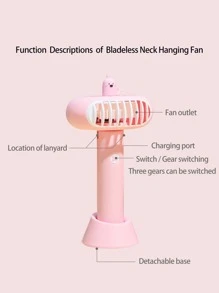 1入組卡通裝飾便攜式頸掛風扇現代ABS免提無葉風扇適用於戶外 - 粉色 - 查看 4