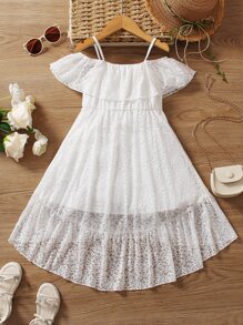 Niñas Vestido de hombros descubiertos bajo con fruncido con encaje - Blanco - Ver 2