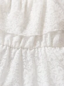 Niñas Vestido de hombros descubiertos bajo con fruncido con encaje - Blanco - Ver 3