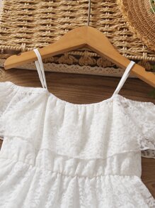 Niñas Vestido de hombros descubiertos bajo con fruncido con encaje - Blanco - Ver 4