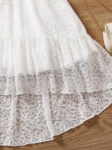 Niñas Vestido de hombros descubiertos bajo con fruncido con encaje - Blanco - Ver 5