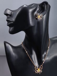 4 piezas / set conjunto de joyas de decoración de arco de diamantes de imitación - Amarillo - Ver 3