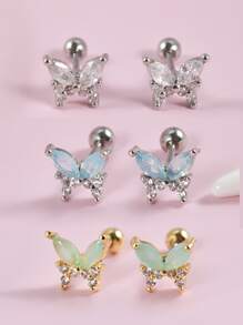 Bông tai hình con bướm trang trí bằng đá Zirconia - Bạc - Xem 1