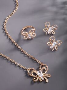 4pcs/set Rhinestone Bow Decor Jewelry Set - White - View 1