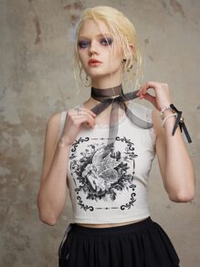 ROMWE Fairycore Áo khoác và áo lót dành cho xe tăng nữ Tương phản ren Gân đan Con số Giải trí - trắng - Xem 7