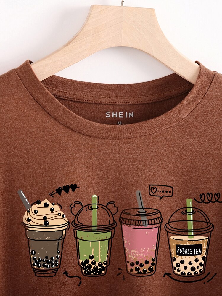 SHEIN LUNE Camiseta bebidas con estampado - Óxido marrón - Ver 3