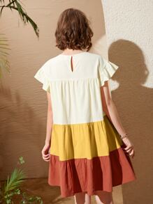 SHEIN 青少年女孩撞色荷葉邊娃娃裙 - 彩色 - 查看 2