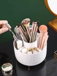 化妆刷收纳桶，1个多格化妆品收纳盒，带防滑底的收纳盒，唇彩架，桌面收纳盒，适用于台面、梳妆台和浴室，珠宝盒，收纳袋，化妆刷架，刷子架，香水收纳盒，化妆包，女士礼物，圣诞礼物，女士礼物创意，房间装饰 - 白色 - 查看 3