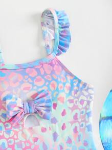 Toddler Girls Leopard Print Ruffle Trim Bow Front One Piece Swimsuit - Multicolor - View 4
