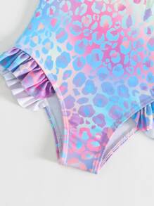 Toddler Girls Leopard Print Ruffle Trim Bow Front One Piece Swimsuit - Multicolor - View 5