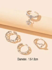 4pcs Stylish Silver Plated Hollow Out Heart Shaped Ring Set For Women - Silver - View 3