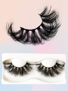 1 par de pestañas de tira completa de 25 mm, pestañas postizas largas gruesas y voluminosas esponjosas - Negro - Ver 2