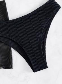 Conjunto de bikini de canalé liso con falda de playa para verano - Negro - Ver 4