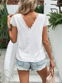 SHEIN VCAY 圓點蕾絲拼接襯衫 - 白色 - 查看 5