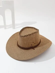 Sombrero cowboy con diseño de cuerda - Caqui - Ver 4