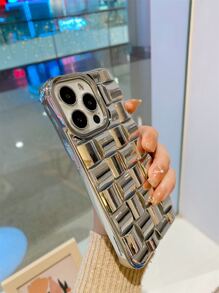 格紋壓花TPR聚氨酯電鍍手機殼 - 銀色 - 查看 2