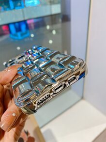 格紋壓花TPR聚氨酯電鍍手機殼 - 銀色 - 查看 4