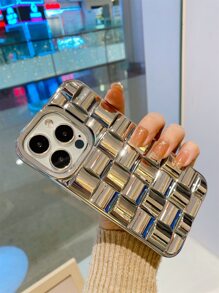 格紋壓花TPR聚氨酯電鍍手機殼 - 銀色 - 查看 5