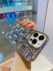 格紋壓花TPR聚氨酯電鍍手機殼 - 銀色 - 查看 6