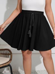 SHEIN Clasi 大碼流蘇前繫帶喇叭下擺附腰帶短褲