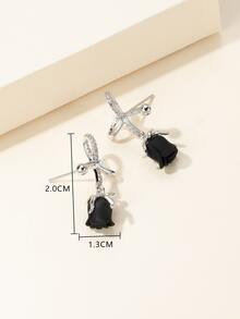 Cubic Zirconia Bow Decor Stud Earrings - Black - View 4