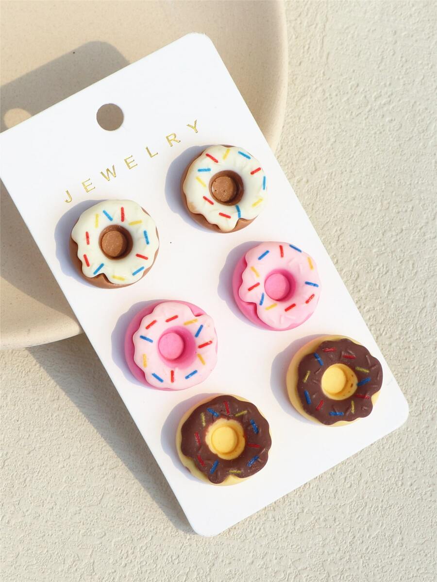6pcs/set Donut Decor Stud Earrings - Multicolor - View 1