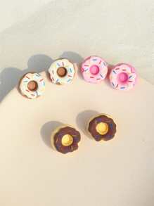 6pcs/set Donut Decor Stud Earrings - Multicolor - View 3