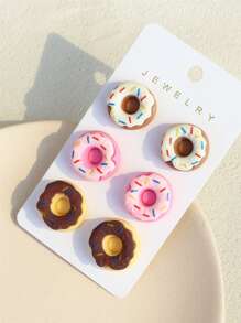 6pcs/set Donut Decor Stud Earrings - Multicolor - View 4