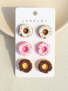 6pcs/set Donut Decor Stud Earrings - Multicolor - View 5