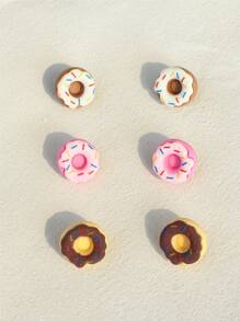 6pcs/set Donut Decor Stud Earrings - Multicolor - View 6
