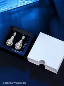 方晶鋯石水滴形耳墜 - 銀色 - 查看 3