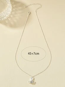 Rhinestone Decor Heart & Planet Charm Necklace - Silver - View 4