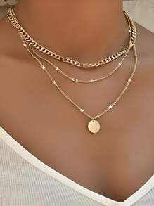 1 vòng cổ nhiều lớp quyến rũ đĩa thời trang dành cho phụ nữ cho cuộc sống hàng ngày - Vàng - Xem 1