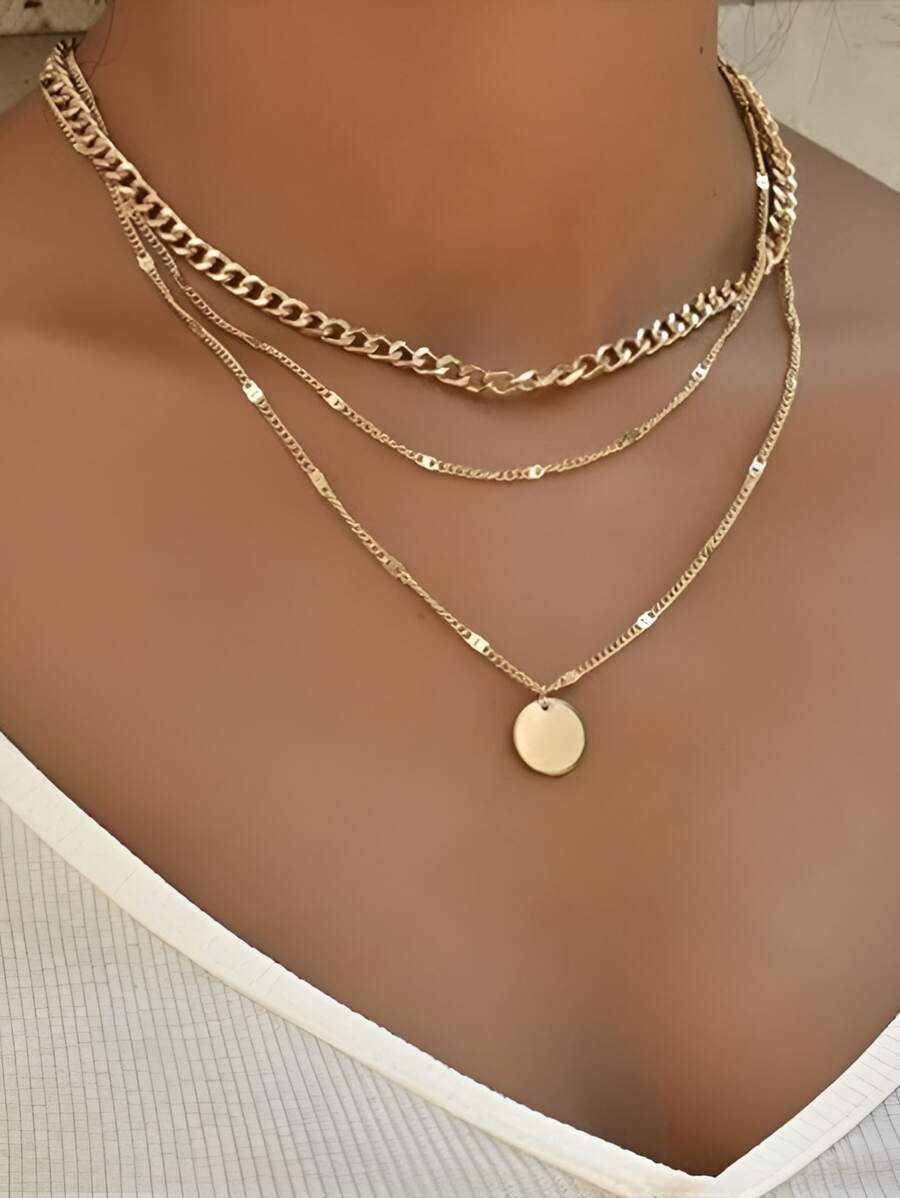 1 vòng cổ nhiều lớp quyến rũ đĩa thời trang dành cho phụ nữ cho cuộc sống hàng ngày - Vàng - Xem 1