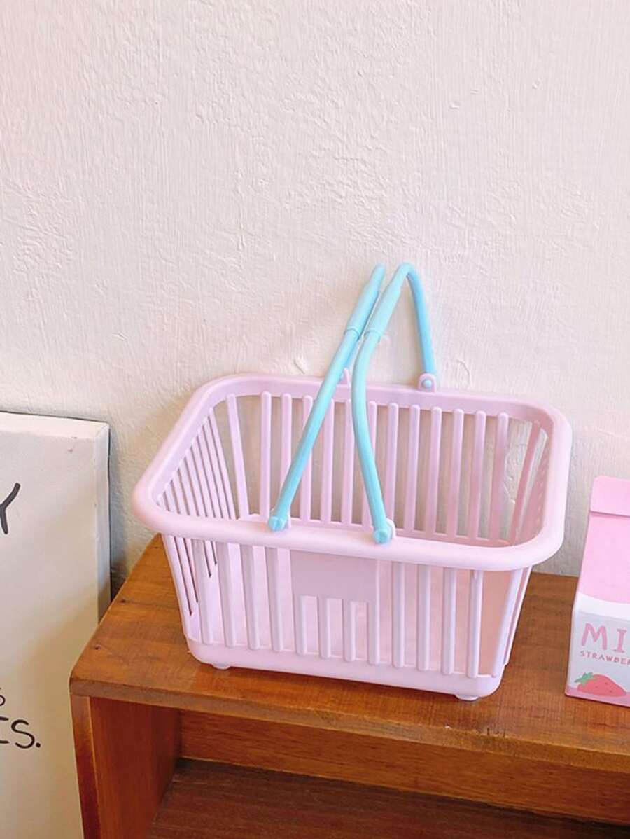 1入組塑膠收納現代雙色收納籃 - 粉色 - 查看 1