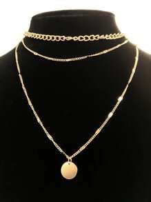 1 vòng cổ nhiều lớp quyến rũ đĩa thời trang dành cho phụ nữ cho cuộc sống hàng ngày - Vàng - Xem 4