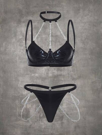 Grunge Punk طقم ملابس داخلية موحدة اللون ديكور سلسلة