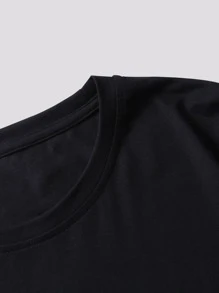 ROMWE MEN 男士字母圖案T恤 - 黑色 - 查看 4