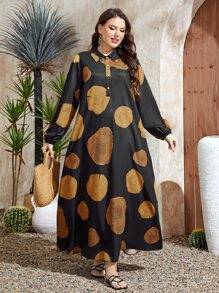 Mulvari Plus Graphic Print Lantern Sleeve Dress - Multicolor - View 4