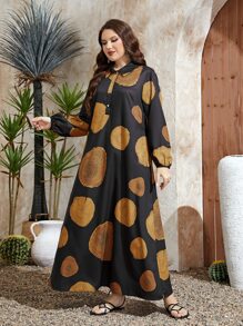 Mulvari Plus Graphic Print Lantern Sleeve Dress - Multicolor - View 5