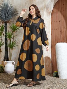 Mulvari Plus Graphic Print Lantern Sleeve Dress - Multicolor - View 6