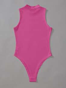 EMERY ROSE Summer Solid Ribbed Sleeveless Bodysuit - Hot Pink - View 2