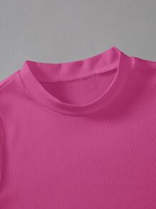 EMERY ROSE Summer Solid Ribbed Sleeveless Bodysuit - Hot Pink - View 3