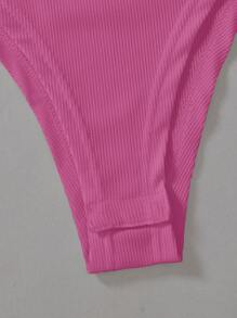 EMERY ROSE Summer Solid Ribbed Sleeveless Bodysuit - Hot Pink - View 4