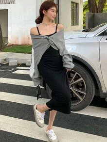 Vestido de tirantes unicolor sin pullover - Negro - Ver 3