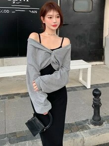 Vestido de tirantes unicolor sin pullover - Negro - Ver 4