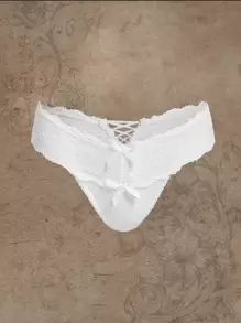 ROMWE Fairycore quần sịp nữ Nơ Bướm Tương phản ren Hội Chữ thập màu trơn - trắng - Xem 1